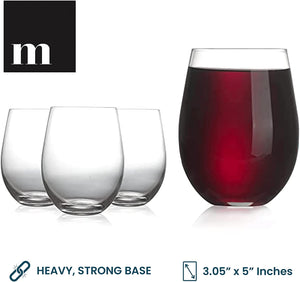 Stemless Wine Glass 4 pack - Highly Durable and Perfectly Sized