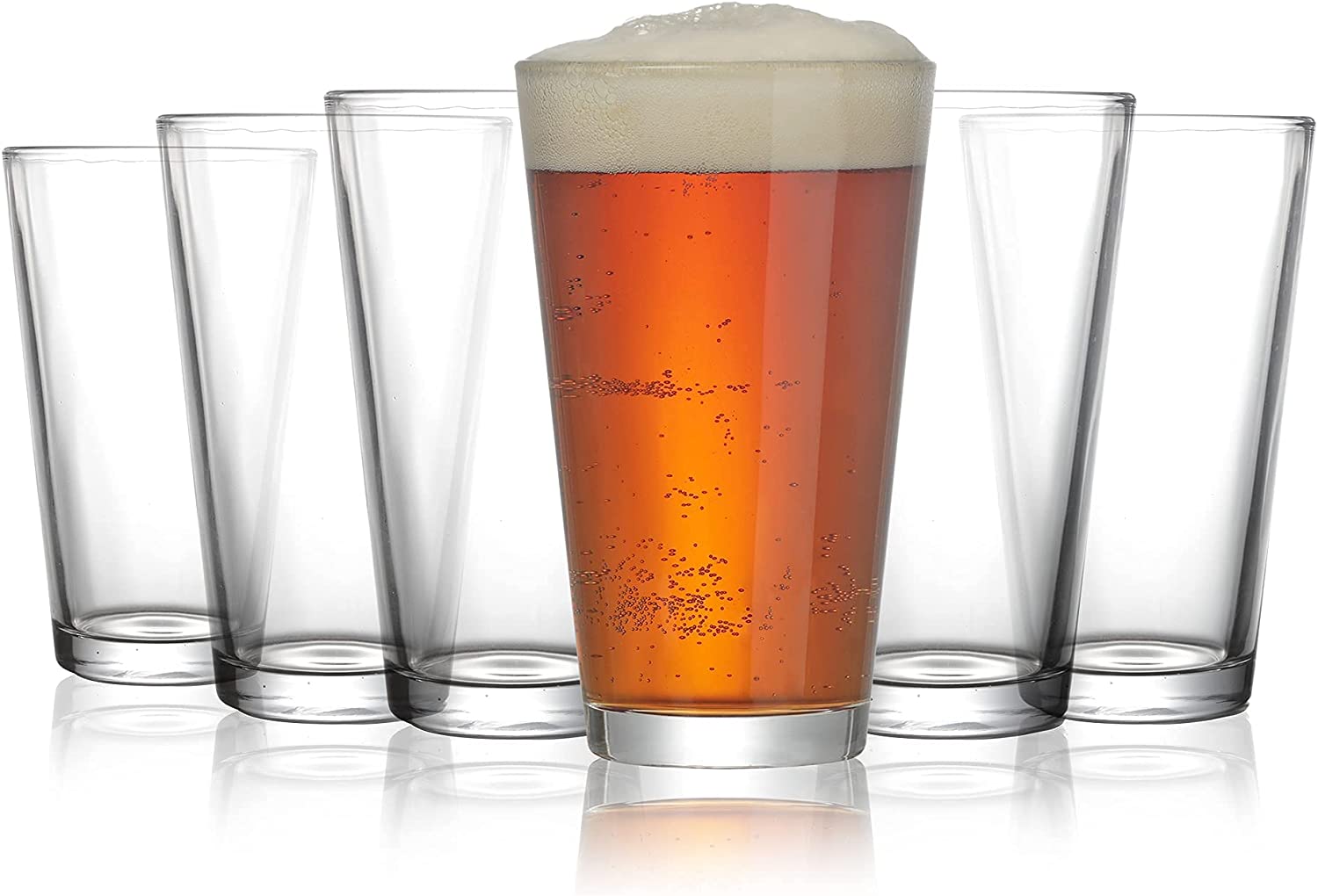 Beer Pint Glass - Classic Beer Glasses Pint, 16 Ounce Set of 6