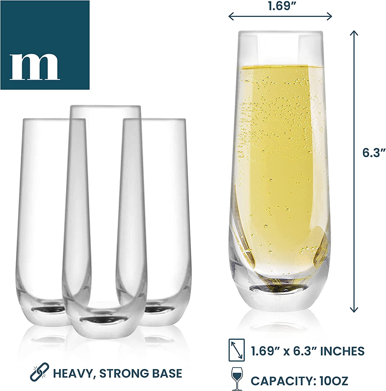 Stemless Champagne Glasses 6pk 10oz Crystal Clear Champagne Flutes –  Modvera