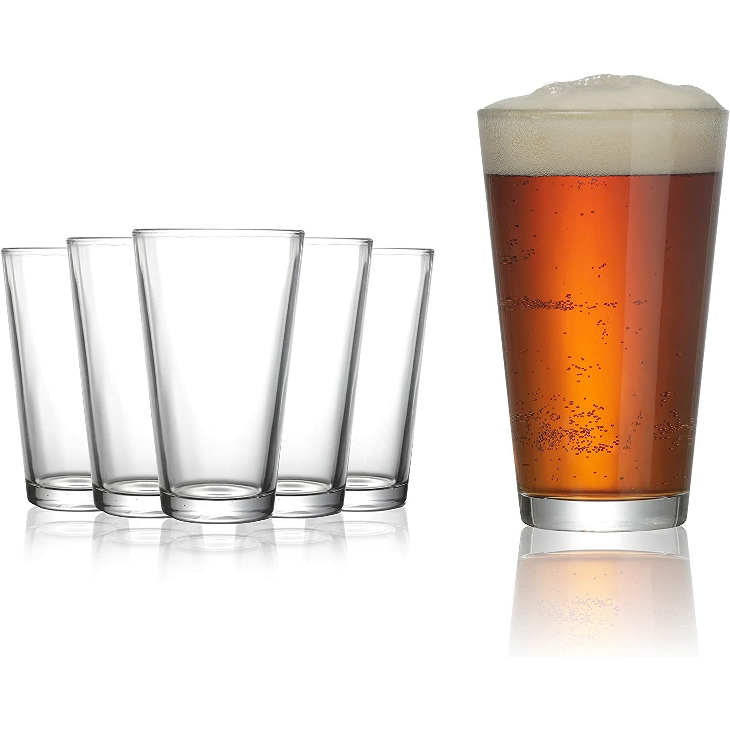 Beer Pint Glass - Classic Beer Glasses Pint, 16 Ounce Set of 6